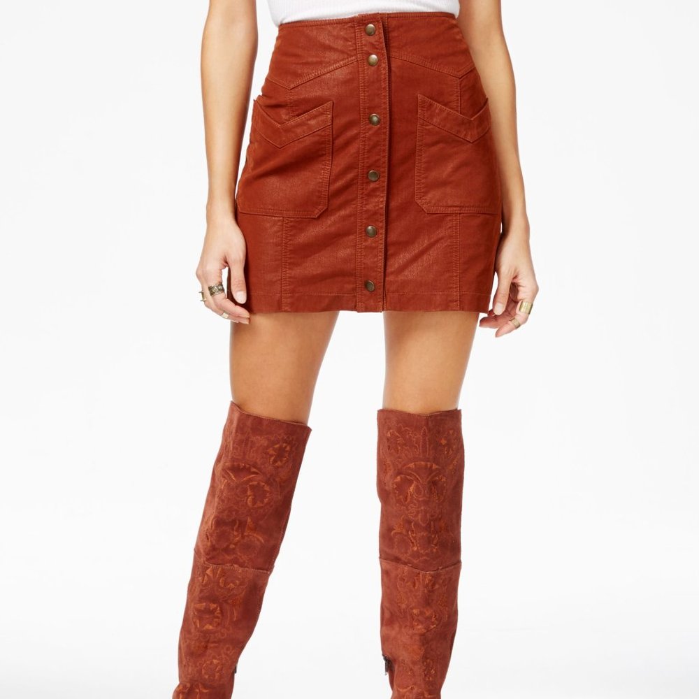 Free People Faux-Suede Button-Detail Mini-Skirt